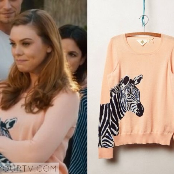 Anthro HWR Monogram Quagga Zebra Intarsia Sweater Peach Large - Picture 3 of 4